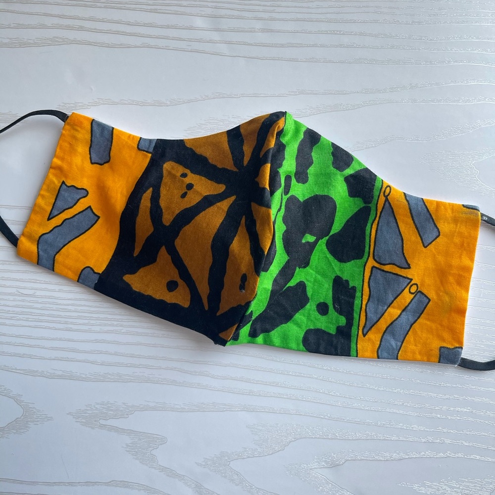 Mustard & Green African Print Adjustable Mask, Light Weight, Breathable Masks